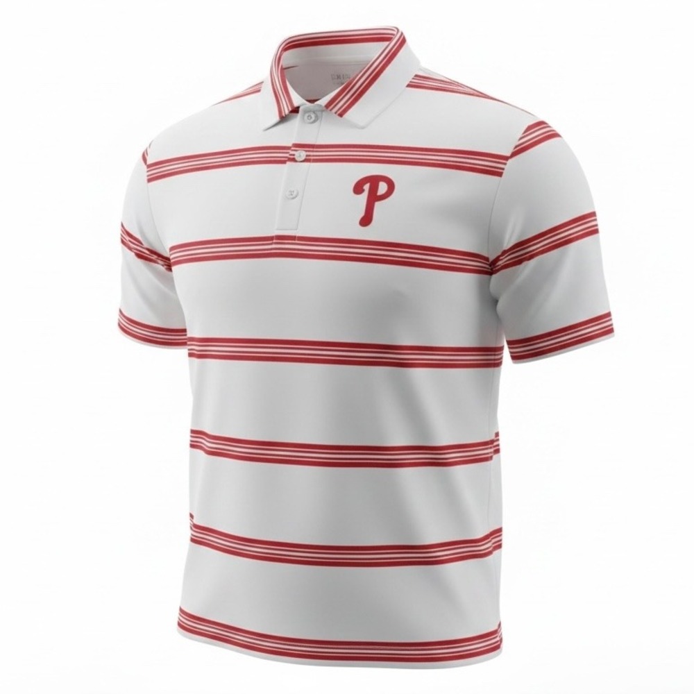 Antigua Mens Philadelphia Phillies MLB Striped‎ Polo Shirt White Red Striped 2XL